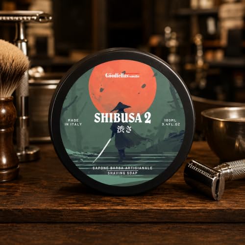 Goodfellas' Smile Shibusa 2 Tallow Shaving Soap, Made in Italy | Builds Dense, Cushioning Lather For Smooth Razor Glide, Scented With Almond, Peach
