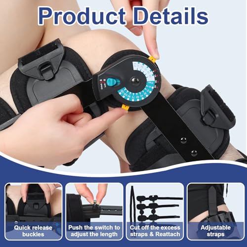 Hinged ROM Knee Brace with Adjustable Locking Dial 0°-120° | Post Surgery Knee Immobilizer & Stabilizer for ACL