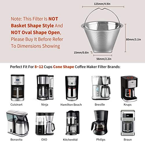 #4 Reusable Cone Coffee Filters, Fits Cuisinart 8-12 Cup Drip Coffee Maker