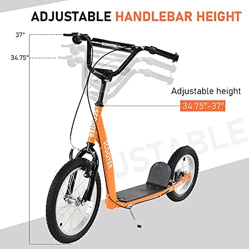 Aosom Youth Scooter Kids 5+ Adjustable Handlebar 16" Front 12" Rear