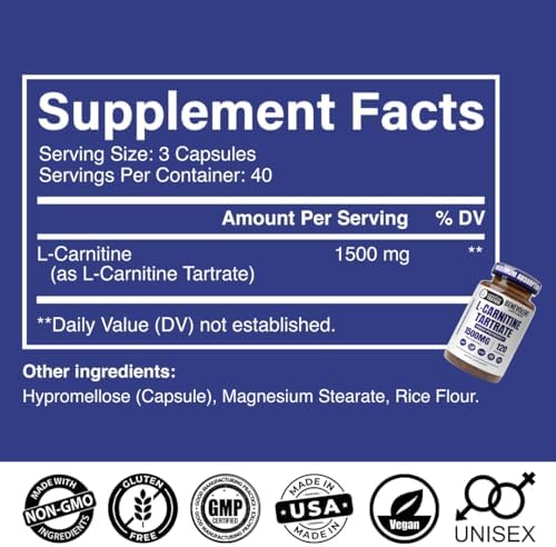 Benevolent L Carnitine Supplement - High Potency 1500mg – 120 Capsules