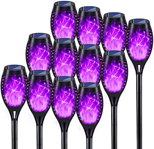 KYEKIO 12Pack Solar Torch Light with Flickering Flame for Halloween Decor