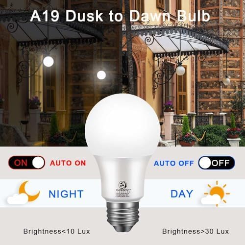 Energetic 4-Pack Dusk to Dawn LED Outdoor Light Bulb, 60 Watt Equivalent(6W), 800LM, Warm White 3000K, E26 Base
