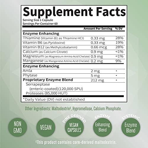 MaryRuth's Serrapeptase Enzymes Capsules, 60 Count, Vegan