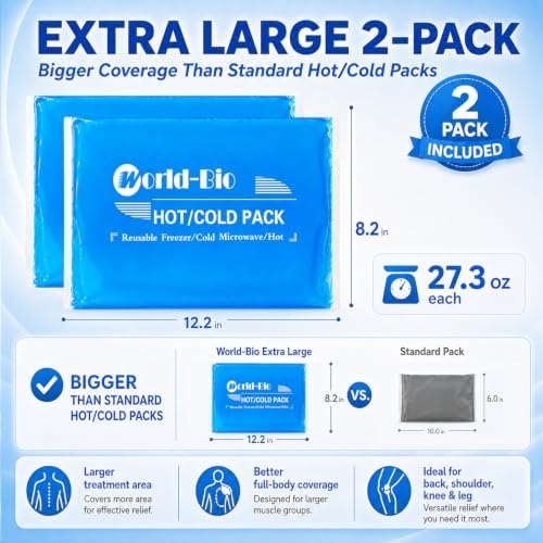 Soft Ice Packs Reusable Gel Pack 2, Hot and Cold Gel Ice Packs for Injuries, Headaches, Joint Pain Relief, Comfort Ice Pack Flexible Therapy on Neck, Ankle, Knee, Leg, Shoulder, Elbow, Wrist, Feet