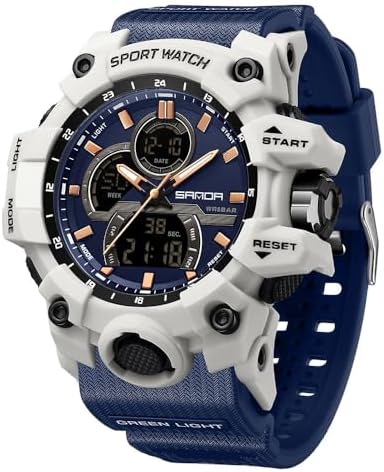FANMIS Men Sports Outdoor Watch Analog Digital Multifunctional Black Watch | Black Sports Watch Casual Quartz Wristwatch Waterproof Military Wrist Watch Tactics LED Alarm Stopwatch Digital Watch for Men