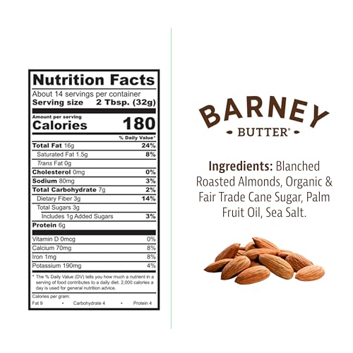 Barney Butter Almond Butter, Bare Smooth, 16 Ounce Jar, No Added Sugar or Salt, Skin-Free Almonds, No Stir, Non-GMO, Gluten Free, Keto, Paleo, Vegan
