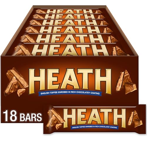 HEATH Chocolatey English Toffee Candy Bars, 1.4 oz, 18 ct | Crunchy English Toffee Bars Covered in Chocolatey Coating, Kosher and Individually Wrapped for Parties and Sharing, 18 ct