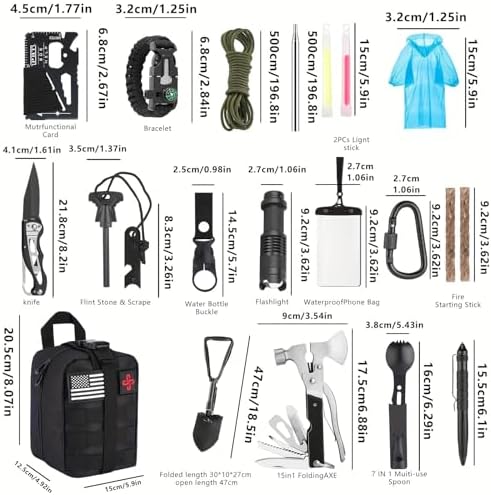 Survival Kit, 252Pcs Survival Gear First Aid Kit with Molle System Compatible Bag and Emergency Tent, Emergency Kit for Earthquake, Outdoor Adventure