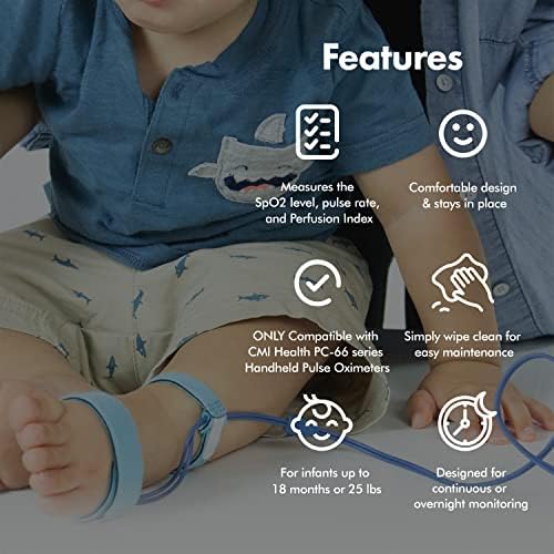 SpO2 Sensor for Infants - Compatible ONLY with CMI Health ​Handheld Pulse Oximeters - Overnight Monitoring - Soft & Comfortable, Latex-Free Material