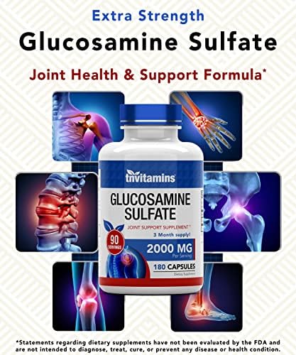 tnvitamins Glucosamine Sulfate Capsules 2000 MG (180 Count) | Joint Support* Supplement for Women & Men | Produced in The USA | Promotes Flexibility