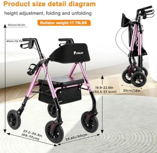 Foldable Rollator Walkers for Seniors with Seat