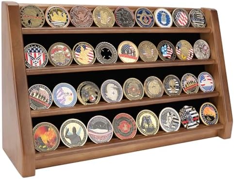 ASmileIndeep 3 Rows Wooden Challenge Coin Wall Display Stand - Military Coin Holder Army Coins Rack, Holds 21-24 Coins, Mahogany