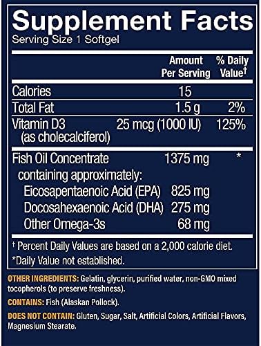 Vthrive Premium Wild Alaskan Fish Oil with Vitamin D3 - Supports Cardiovascular Health - 1,375 DHA/EPA (60 Softgels)