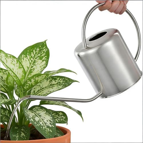 Fasmov 51 Oz Stainless Steel Watering Can Modern Style Watering Pot, Watering Can with Long Spout for Easy Pour, Water Outdoor Garden, Indoor Plant (Silver)