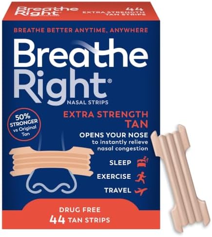 Breathe Right Nasal Strips, Extra Strength, Nasal Congestion, Tan, 44ct | Opens nose and increases nasal airflow