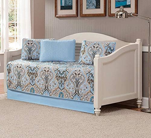 Luxury Home Collection 3 Piece Full/Queen Quilted Reversible Coverlet Bedspread Set Floral Printed Blue Taupe