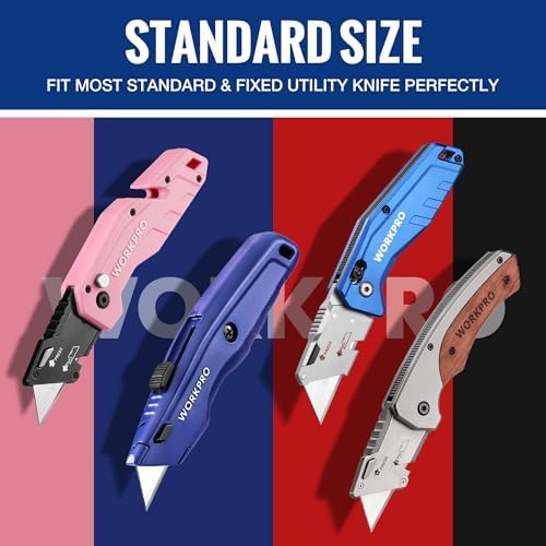 WORKPRO Utility Knife Blades, 100-Pack SK5 Steel Blades with Dispenser | Premium Steel Standard Blades for Box Cutter, Ideal for Cardboard, Leather, Carpet, Rope, Soft Metal, Pipe, etc