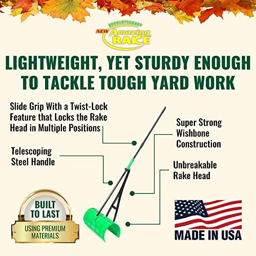 Back Saving Garden Rake ― Leaf Rakes for Gardening ― Leaf Picker Upper ― Heavy Duty Leaves Claw & Rakes Lawns Garden Tool ― Easy Leaf & Grass Grabber Without Bending Over ― Yellow