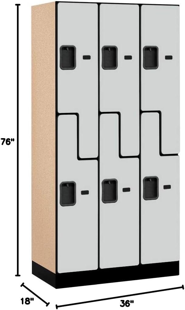 Salsbury Industries 2-Tier S-Style Designer Wood Locker with Three Wide Storage Units, 6-Feet High by 18-Inch Deep, Mahogany