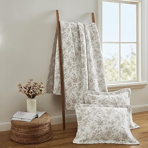 Laura Ashley - Queen Quilt Set, Soft Cotton Bedding with Matching Shams, Reversible Floral Toile Design, Floral Room Decor