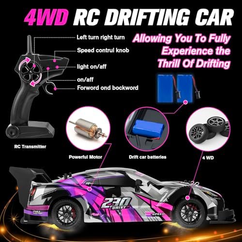 RC Drift Car, 1:16 Scale Drifting RC Cars 2.4GHz 4WD 40km/h | RC Race Car, High-Speed Remote Control Drift Car Vehicle, Racing Sport Toy Gift for Boys Girls Kids(Purple)