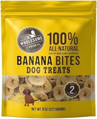Wholesome Pride Banana Bites Dog Treats – 2-Ingredient Banana Chips for Dogs, Grain-Free, Banana & Coconut Oil, 8 oz