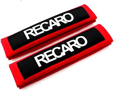 NEW Red Seat Belt Cover Shoulder Pads Pairs with Embroidery RECARO Racing Logo