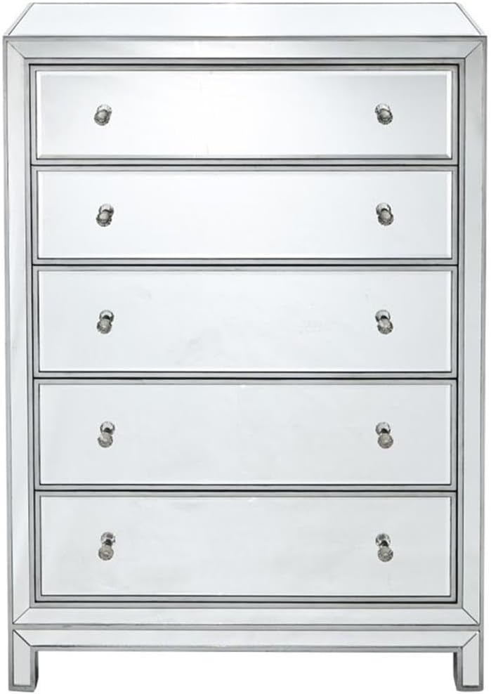 Reflexion 5 Drawer 48" Mirrored Chest in Antique Silver
