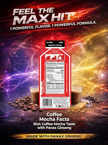Screamin Energy Max Hit Coffee Mocha Energy Shot Pouches, 24 Count, Extra Strength Caffeine with Panax Ginseng and B Vitamins