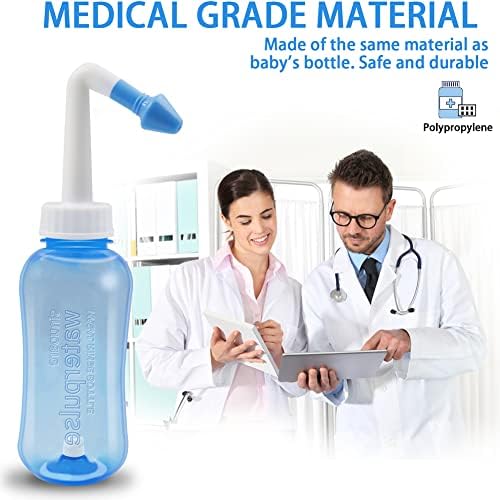 Neti Pot Sinus Rinse Bottle，Abnaok Nose Wash Cleaner Pressure Rinse Nasal Irrigation for Adult & Kid BPA Free，Nasal Wash Kit for Home or Travel
