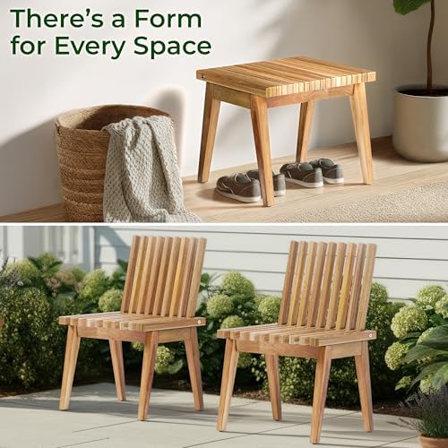 Melino Wooden Bench Outdoor 47" Convertible Acacia Wood Bench, Solid Wood Indoor Patio Benches for Outdoors