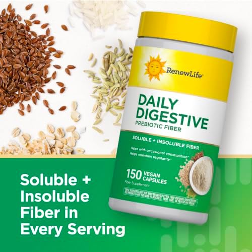 Renew Life Daily Digestive Prebiotic Fiber | 150 Vegan Capsules