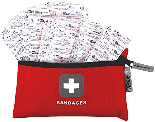 Thrive Mini First Aid Kit - Compact Travel Essentials Pack - Waterproof Camping Essentials Set - Portable Car First Aid Kit & Hiking Supplies Pouch - 66-Piece Set, Red Shell Case