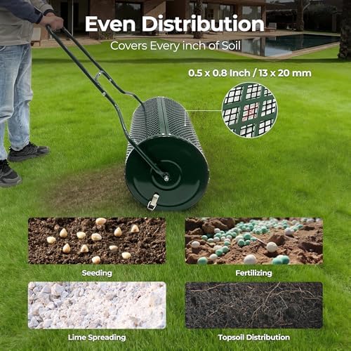 Thunderbay 24" Compost Spreader Garden Backyard Push/Tow-Behind Roller Lawn Fertilizer Peat Moss Spreader