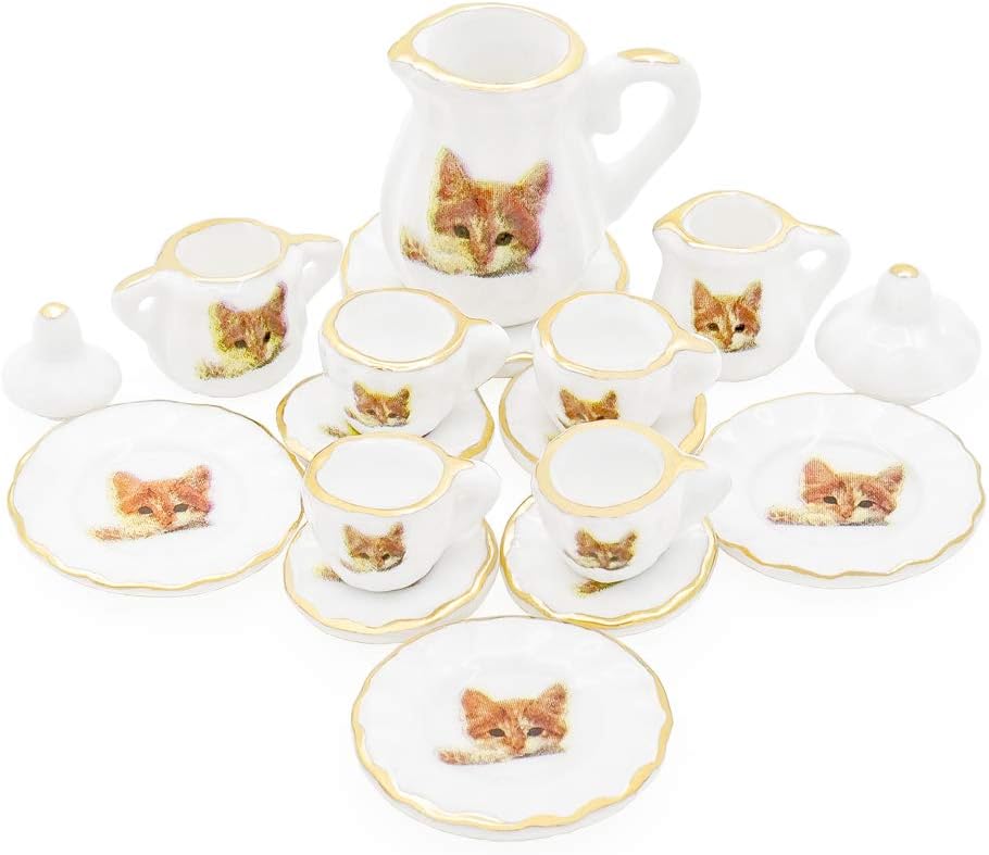 Odoria 1/12 Miniature Porcelain Tea Set 15Pcs Dollhouse Decoration Accessories, Grapes