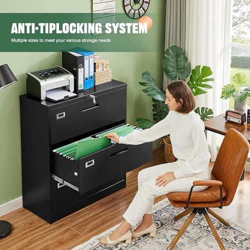 Lateral 3 Drawer File Cabinets with Lock, Metal Filing Storage Vertical Cabinets