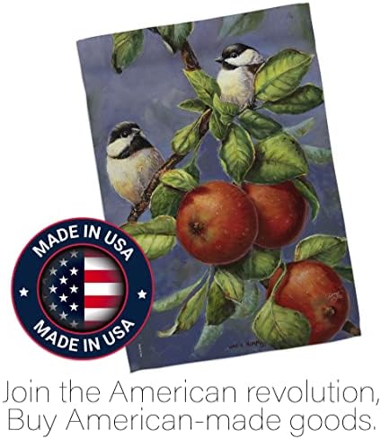 H105034-BO Chickadees & Apples Garden Friends Birds Impressions Decorative Vertical 28" x 40" Double Sided House Flag Printed in USA