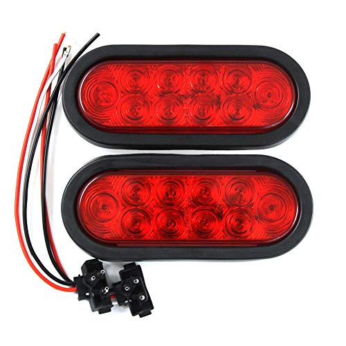 (2)6" Oval Red Trailer Truck waterproof Sealed Stop/Turn/brake Tail Lights | Marine Waterproof/Including 3-pin water tight plug/DOT SAE /with wires