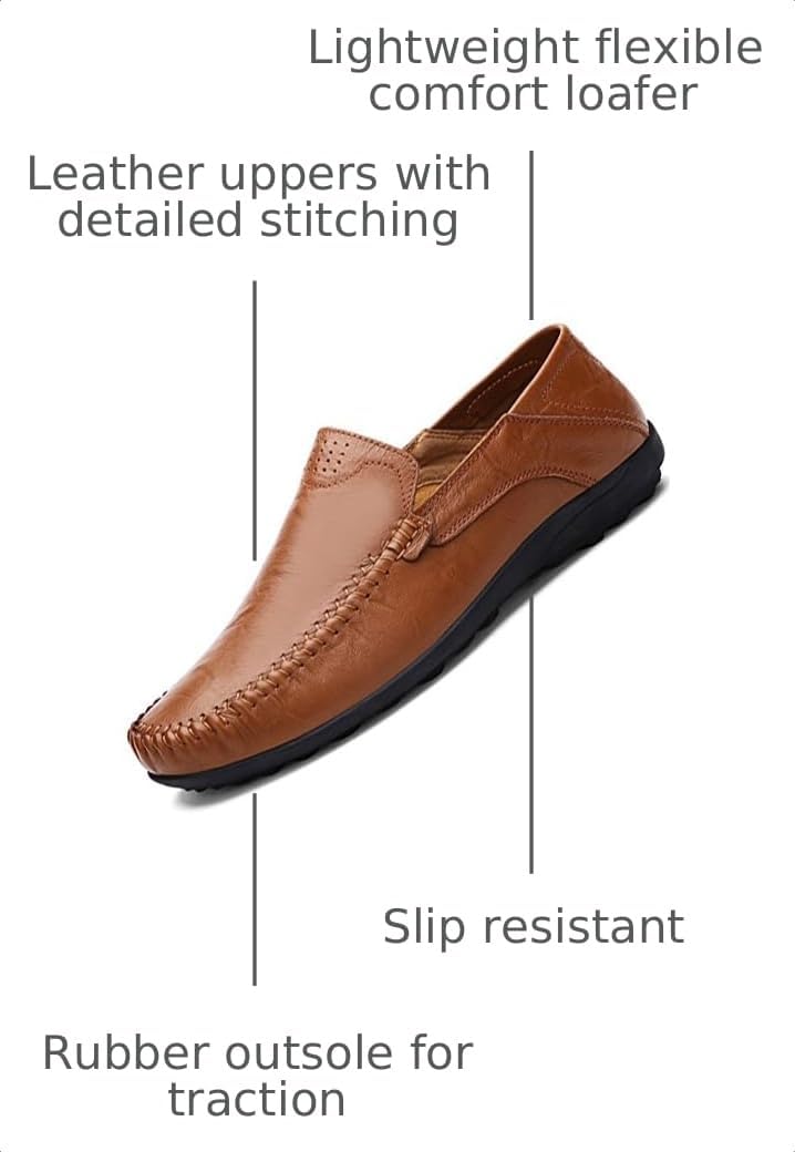 Go Tour Men's Premium Genuine Leather Casual Slip on Loafers Breathable Driving Shoes Fashion Slipper