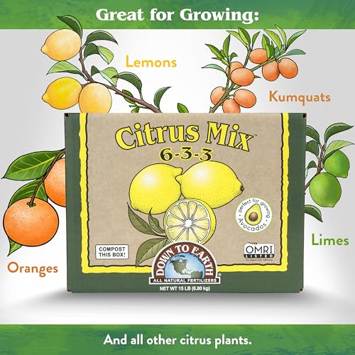 Down To Earth All Natural Fertilizers Organic Citrus Mix - 6-3-3, 1 lb | Plant Food for Lemons, Limes, Oranges, Avocados, Fruit Trees, Vines, Contains Nitrogen, Zinc, Iron, For Blossoms and Fruits