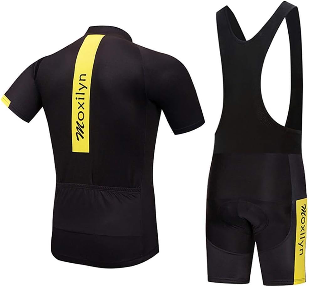 Men's Quick-Dry Cycling Jersey Set Road Bike Bicycle Shirt + Bib Shorts with 9D Gel Pad MTB Riding Clothing Kit