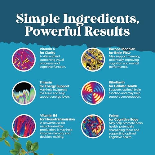 Nootropic Brain Supplement for Memory and Focus Support - Vitamins for Mental Support & Clarity with Bacopa Monnieri, VIT A, B6, Riboflavin, Niacin, Thiamin & Folate - Cognitive Complex - 60 Count