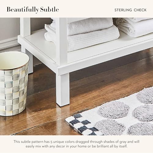 MACKENZIE-CHILDS Waste Bin, Black-and-White Courtly Check | Hand-painted design, made from enameled steel, decorative bedroom or bathroom trash can, 8" dia. x 9.5" H