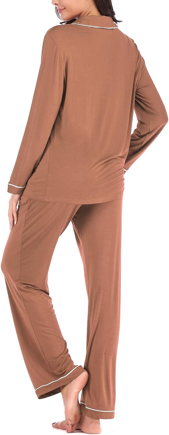 Aamikast Women's Pajama Sets Long Sleeve Button Down Sleepwear Nightwear Soft Pjs Lounge Sets