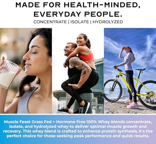 Muscle Feast 100% Grass Fed Whey Protein Powder Blend, Chocolate (2lb) | Whey Concentrate, Isolate & Hydrolyzed Protein Powder, All Natural, Hormone Free Pasture Raised Whey Protein for Women & Men