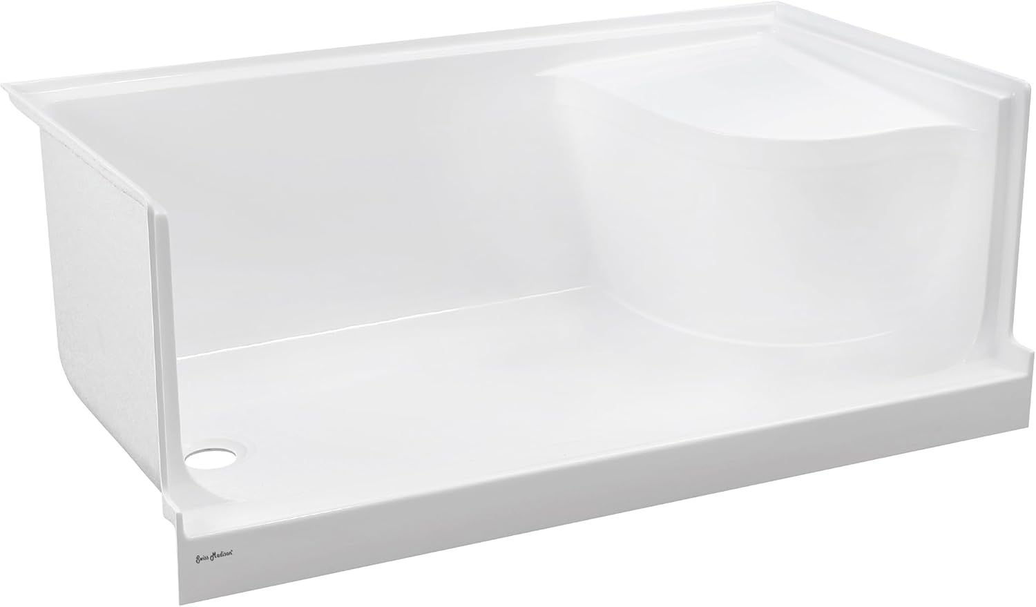 Aquatique 60 X 32 Single Threshold Shower Base With Left Hand Drain and Integral Right Hand Seat in White