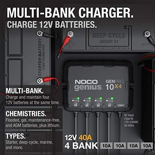 NOCO GENPRO10X4 12V 40A 4-Bank OnBoard Marine Battery Charger & Maintainer