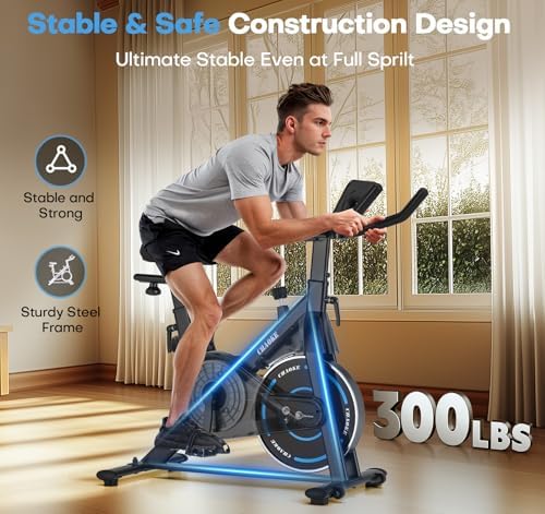 Exercise Bike, CHAOKE Quiet Magnetic Resistance 300LB Capacity Stationary Bike for Home with App Compatible