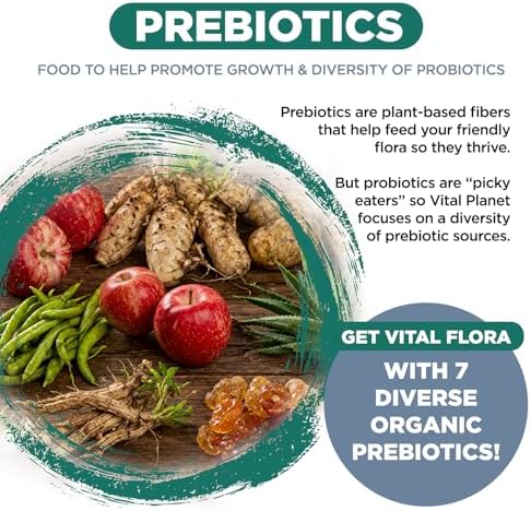 Vital Planet - Vital Flora Ultra Daily Probiotic 60 Billion CFU, 60 Diverse Strains, 7 Organic Prebiotics, Immune Support